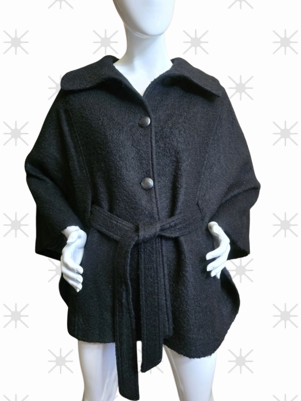 NWOT  Jessica Simpson Black Bouclé Belted Cape Coat sz S